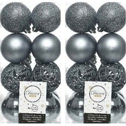 32x Kunststof kerstballen mix grijsblauw 6 cm kerstboom versiering/decoratie - Kerstbal