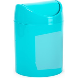 Plasticforte Mini prullenbakje - blauw - kunststof - met klepdeksel - keuken aanrecht model - 1,4 Liter - 12 x 17 cm - Prullenbakken
