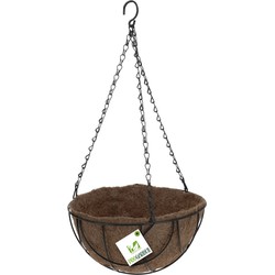 Metalen hanging basket / plantenbak zwart met ketting 25 cm - hangende bloemen - Plantenbakken