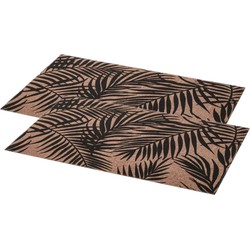 Set van 6x stuks rechthoekige placemats Palm zwart linnen mix 45 x 30 cm - Placemats