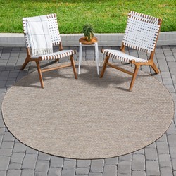 Tapijtenloods Uni Binnen en Buiten Rond Vloerkleed Solid Outdoor Laagpolig Tapijt Beige Bruin- 150 CM ROND