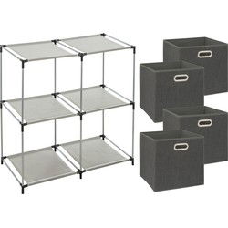 5Five Kastmandjes/opberg mandjes - donkergrijs - 4x stuks van 29 Liter - Rekje is 67 x 68 cm - Opbergmanden