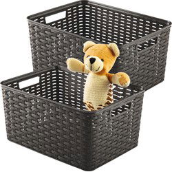Plasticforte Opbergmand - 2x - Kastmand - rotan kunststof - choco bruin - 18 Liter - 29 x 39 x 20 cm - Opbergmanden