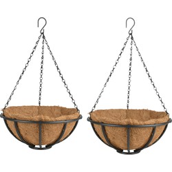 2x stuks metalen hanging baskets / plantenbakken met ketting 30 cm inclusief kokosinlegvel - Plantenbakken