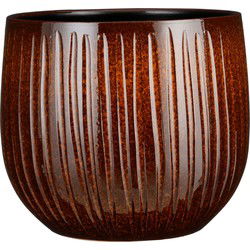 Mica Decorations Plantenpot - keramiek - bruin ribbel - D29-H25 cm - Plantenpotten