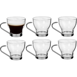 Alessandro Koffieglazen - 6 stuks - 100ml - espressoglas - met RVS oor - Koffie- en theeglazen