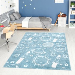 Playful Pals Kids Kinderkamer Blauw vloerkleed - Ruimte - 80 X 150 CM