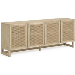 Kave Home - Rexit 4-deurs massief en gefineerd wit cederhouten dressoir met rotan, 180 x 78 cm