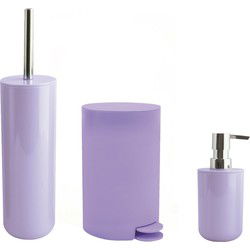 MSV Badkameraccessoire Moods - pedaalemmer - beker - zeeppompje - lila paars - kunststof - Badkameraccessoireset