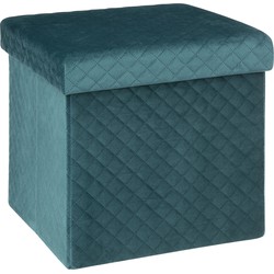 Atmosphera Poef/hocker/voetenbankje - opbergbox - fluweel blauw - PO/MDF - 31 x 31 x 31 cm - Poefs