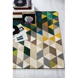 Prism vloerkleed - Laagpolig - 100% Wol - Driehoek Modern - Groen / Multi - 160 X 220 CM