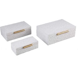 PTMD Opbergbox Orlinn - 30x20x10 cm - Stof - Creme - Set van 3