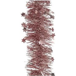 Kerst lametta guirlandes oud roze sterren/glinsterend 10 cm breed x 270 cm - Kerstslingers