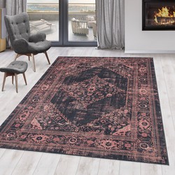 Fiesta Wasbaar Vloerkleed - Laagpolig - Oosters Design - Rood - Woonkamer Tapijt - Canvas Rug- 120x170 CM