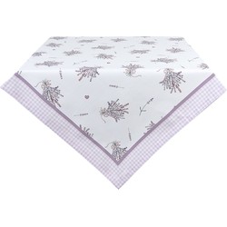 Clayre & Eef Tafelkleed  150x150 cm Wit Paars Katoen Vierkant Lavendel Tafellaken