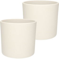 2x stuks bloempotten mat wit keramiek voor kamerplant H21.5 x D23 cm - Plantenpotten