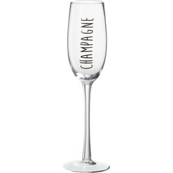 Champagneglas | Glas | Transparant - Zwart | 7x7x (h)25 Cm