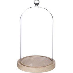 Ideas4seasons Decoratie stolp met hart - houten plateau - D14 x H28 cm - Decoratieve stolpen