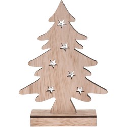 Kerstdecoratie kerstboom hout 28 cm met LED lampjes - Houten kerstbomen