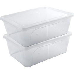 2x Voedsel plastic bewaarbakje hoog/diep 2 liter transparant 22 x 15 x 8 cm - Vershoudbakjes