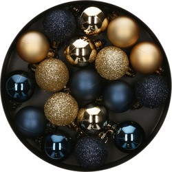 Atmosphera Kerstballen - 18ST - blauw/ goud - glans en mat - D3 cm - kunststof - Kerstbal