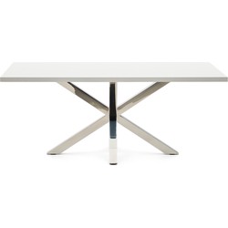 Kave Home - Argo tafel afgewerkt in wit melamine en roestvrijstalen poten 200 x 100 cm