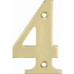 AMIG Huisnummer 4 - massief messing - 5cm - incl. bijpassende schroeven - gepolijst - goudkleur - Huisnummers