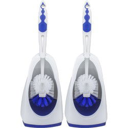 Buemag Toiletborstel - 2x - blauw met wit - met randreiniger - 41 cm - Toiletborstels