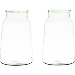 2x stuks transparante/grijze stijlvolle vaas/vazen van gerecycled glas 30 x 23 cm - Vazen