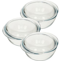 3x Ovenschalen/braadslede 2,1 liter rond met deksel 22 x 13 x 5 cm - Ovenschalen