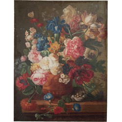 Clayre & Eef Schilderij  55x73 cm Bruin Rood Canvas Bloemen Canvas schilderij