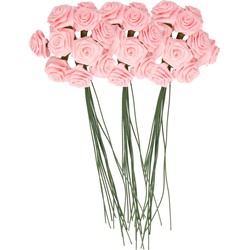 Roze roosjes van satijn 12 cm 36 stuks - Kunstbloemen