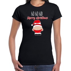 Bellatio Decorations fout Kerst t-shirt dames - Kerstman - zwart - Merry Christmas L - kerst t-shirts