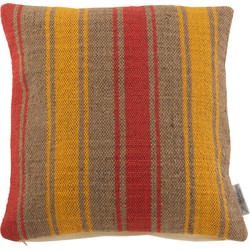 J-line - Kussen Vierkant Anna Groot Groeven Jute Rood / Geel - 48x48x13.5cm