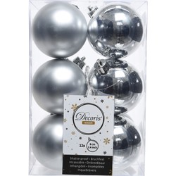 12x Kunststof kerstballen glanzend/mat zilver 6 cm kerstboom versiering/decoratie - Kerstbal