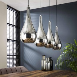 Hanglamp 4-Lichts- Chrome - Glas - Lamp Zilver Druppel
