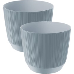 2x stuks moderne carf-stripe plantenpot/bloempot kunststof dia 13 cm/hoogte 11 cm steengrijs - Plantenpotten