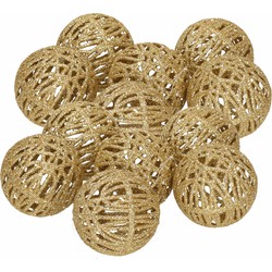 12x Rotan kerstversiering kerstballen goud met glitter 5 cm - Kerstbal