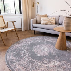 Rond Vintage Vloerkleed Keshan Grijs - Polypropyleen