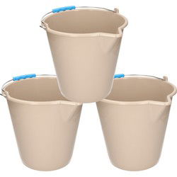 PlasticForte Emmer - 3x - met schenktuit - 12L - mokka - Emmers