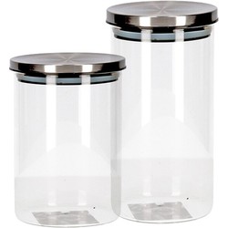 Set van 2 stuks glazen transparante voorraadbussen/voorraadpotten met deksel 650ml/900ml - Voorraadpot