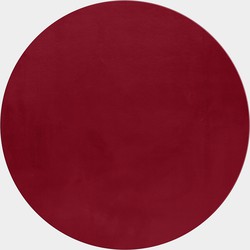 Pouffy Fluffy  - Hoogpolig  Rond Vloerkleed - Uni Kleur - Rood - Woonkamer Tapijt - Katoenen Rug- 120 CM ROND