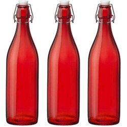 Set van 3x stuks rode giara waterflessen van 1 liter met dop - Decoratieve flessen