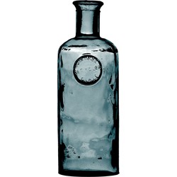 Natural Living Bloemenvaas Olive Bottle - marine blauw transparant - glas - D13 x H27 cm - Fles vazen - Vazen