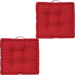 Atmosphera Vloerkussen Square - 2x - rood - katoen - 40 x 40 x 8 cm - vierkant - Extra dik - Vloerkussens