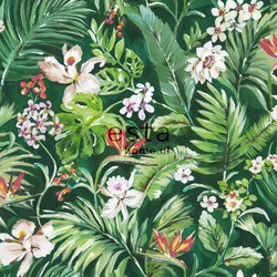 ESTAhome behang XXL tropische bladeren en bloemen emerald groen