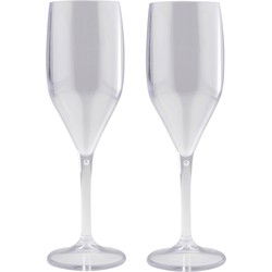 Set van 2x stuks champagneglazen/prosecco flutes transparant 150 ml van onbreekbaar kunststof - Champagneglazen