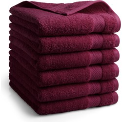 DoubleDry Hotel Handdoeken 50 x 100 cm – Set van 6 – 100% Katoen 500 g/m2 – Zacht & Absorberend - Bordeaux Rood