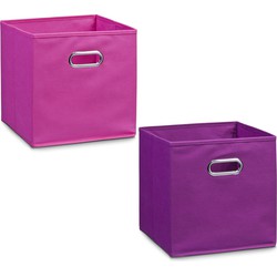 2x Roze en paarse opbergmandjes kinderkamer 28 x 28 cm - Opbergmanden