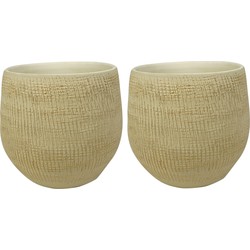 2x stuks plantenpotten/bloempotten in een strakke Modern design look zand/beige Dia 22 cm en Hoogte - Plantenpotten